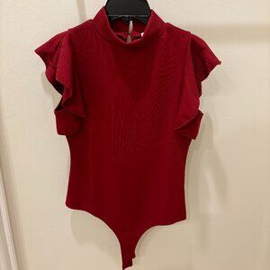 Flare Sleeve Bodysuit, Indie Collection, Size Small, Maroon/Burgundy